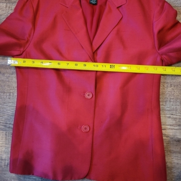Lauren Ralph Lauren SZ 6 Vintage 100% Silk Red 3 Button Holiday Lagenlook Blazer - Picture 11 of 12